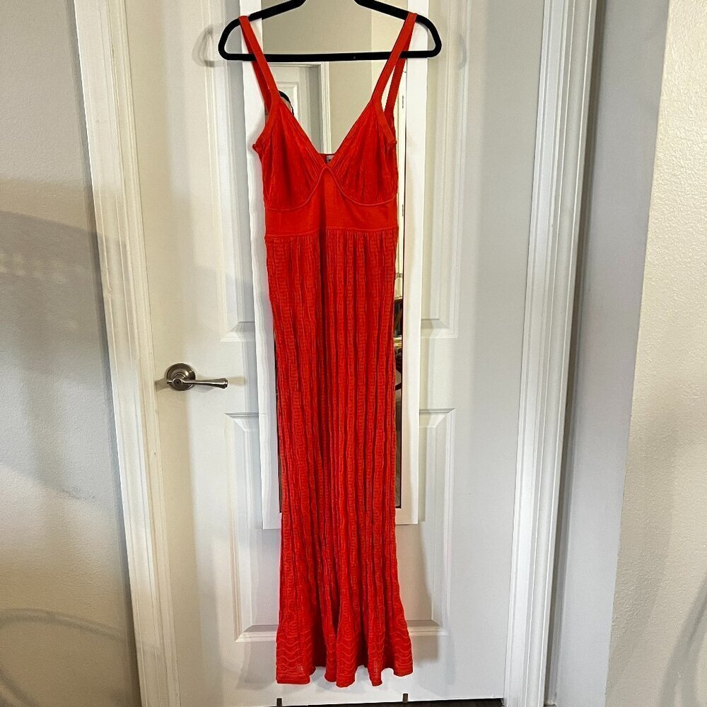 801 MISSONI Runway Knitted/Crochet Coral Lined Long Dress Size US 8 Color Orange - Picture 4 of 11
